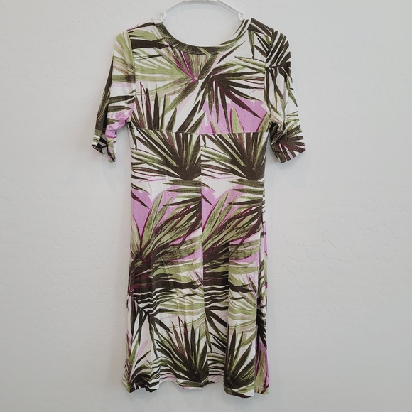 Plant Print Dress Green White and Pink - Picture 13 of 13